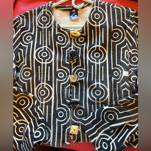 Vintage Bohemian Abstract Nepal Black and White Jacket with Unique Buttons